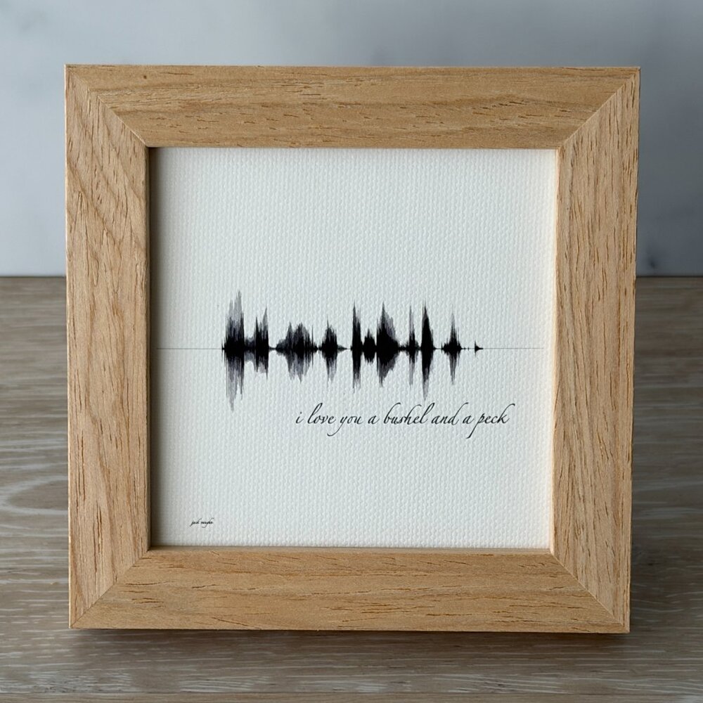 NEW I Love You A Bushel Soundwave Framed Canvas 4x4in Black White Modern Rustic